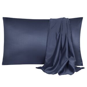 2pcs Silk Satin Pillowcase Soft Pillow Cases with Envelope Closure Navy